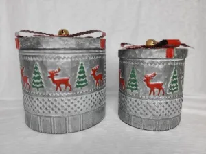 10"-11" Metal Deer Tree Can with Bow Set of 2