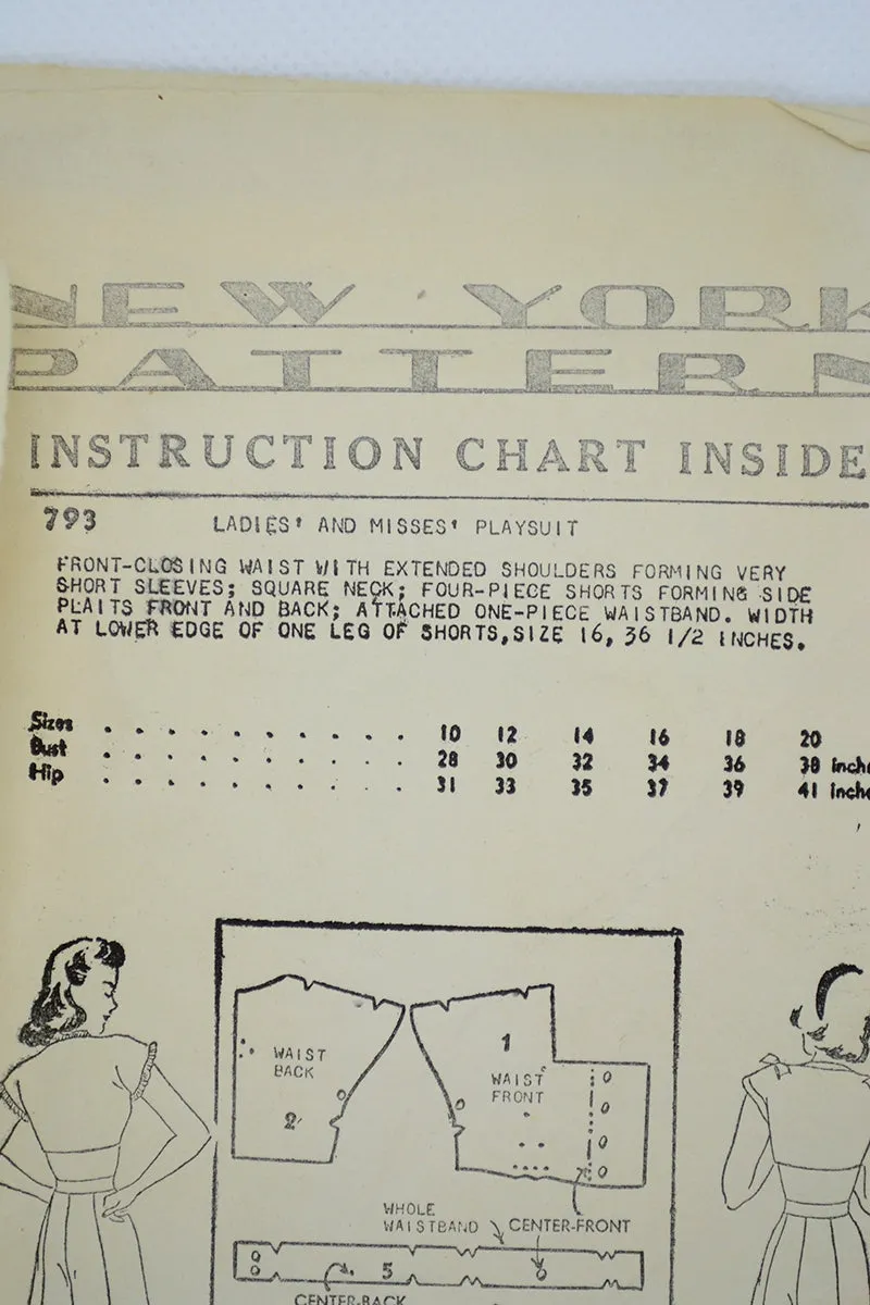 1940s New York 793 Vintage Shorts & Top Playsuit Sewing Pattern