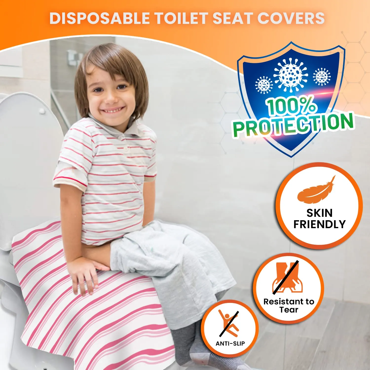 20 Extra Large Toilet Seat Covers Disposable for Kids & Adults-Toilet Covers Disposable for travel-Toddler Toilet Seat Cover Liners for Potty Training-Individually Wrapped-Waterproof (Pink Waves)