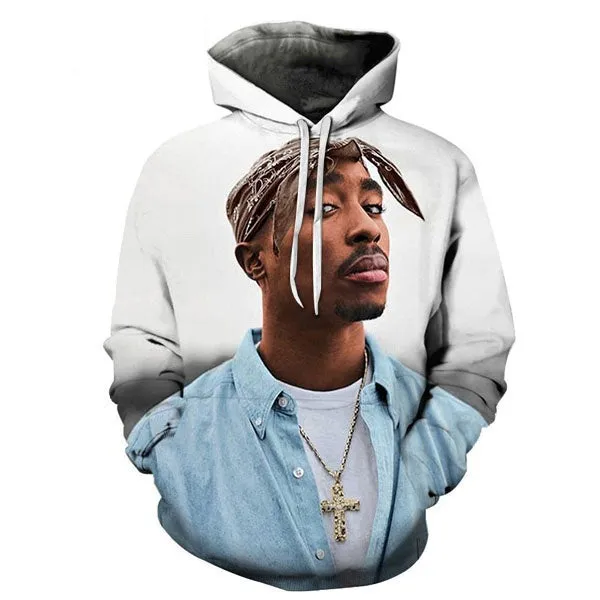 2Pac 3D Printed Hoodies for Men Rapper R.I.P Tupac