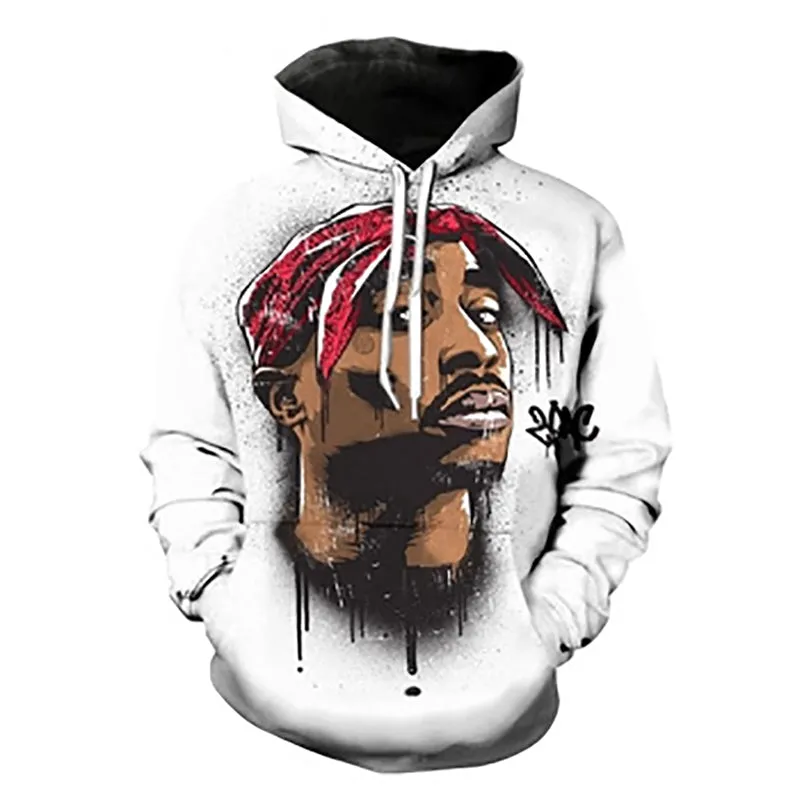 2Pac 3D Printed Hoodies for Men Rapper R.I.P Tupac