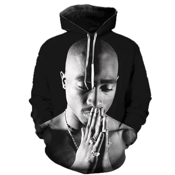 2Pac 3D Printed Hoodies for Men Rapper R.I.P Tupac