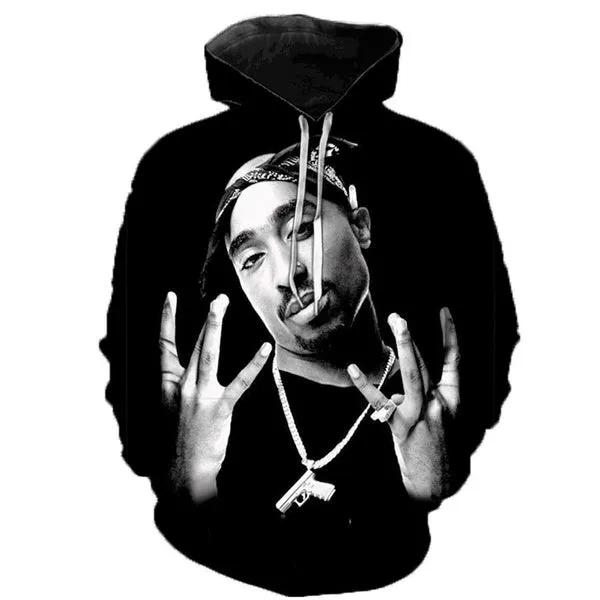 2Pac 3D Printed Hoodies for Men Rapper R.I.P Tupac