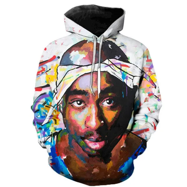 2Pac 3D Printed Hoodies for Men Rapper R.I.P Tupac