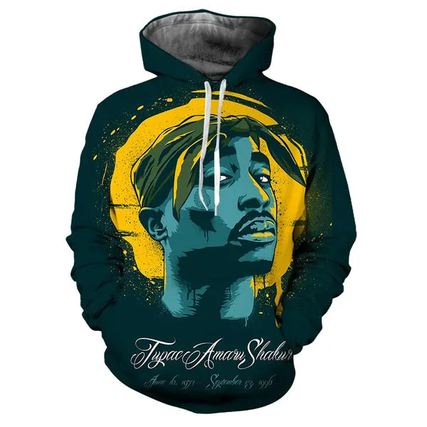 2Pac 3D Printed Hoodies for Men Rapper R.I.P Tupac