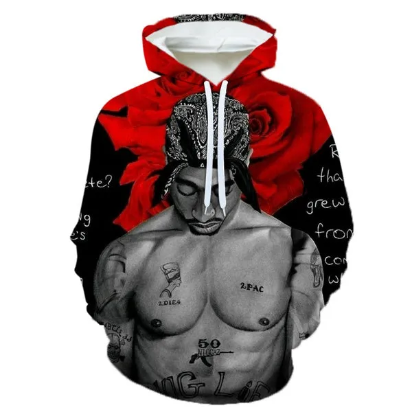 2Pac 3D Printed Hoodies for Men Rapper R.I.P Tupac