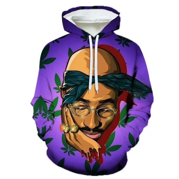 2Pac 3D Printed Hoodies for Men Rapper R.I.P Tupac