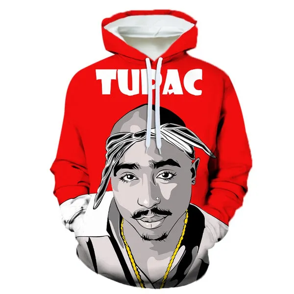 2Pac 3D Printed Hoodies for Men Rapper R.I.P Tupac