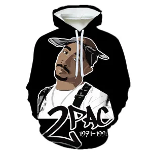 2Pac 3D Printed Hoodies for Men Rapper R.I.P Tupac