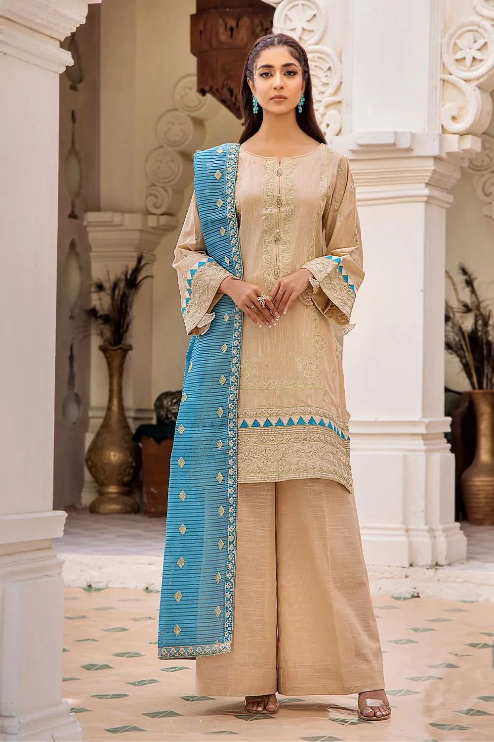 3 Pcs Unstitched Emb Khaddar Suit KKE-1612