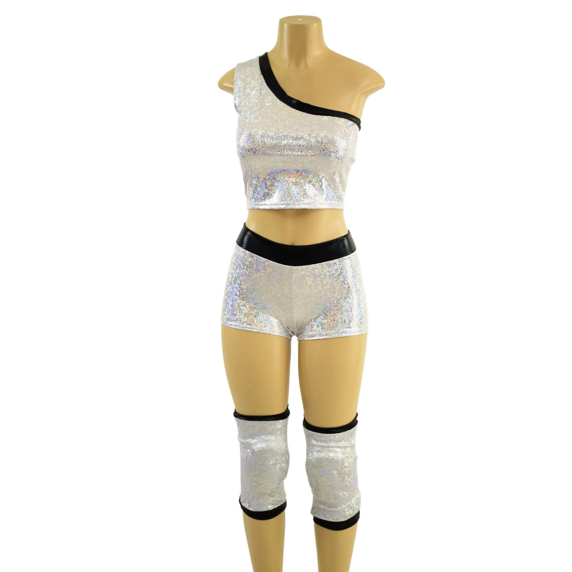 4PC Wrestling Shorts, Crop Top and Knee Pad Covers Set