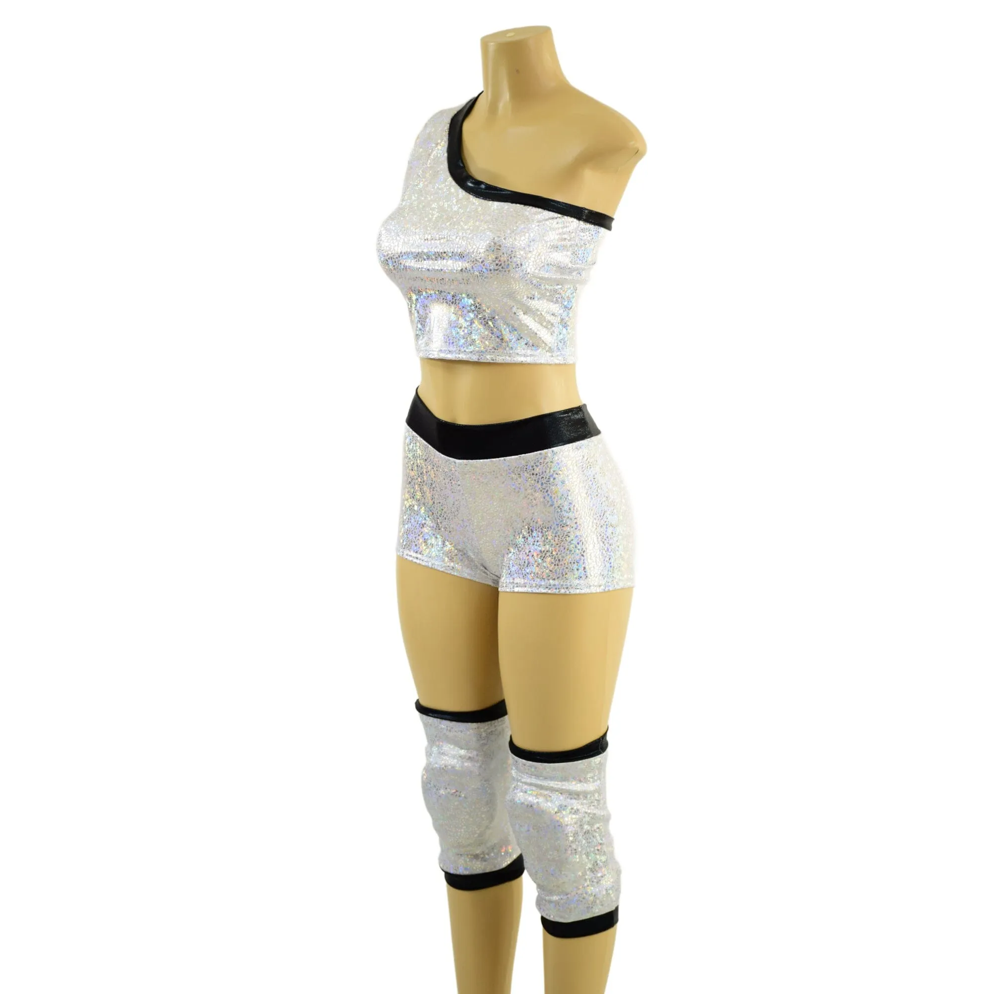 4PC Wrestling Shorts, Crop Top and Knee Pad Covers Set