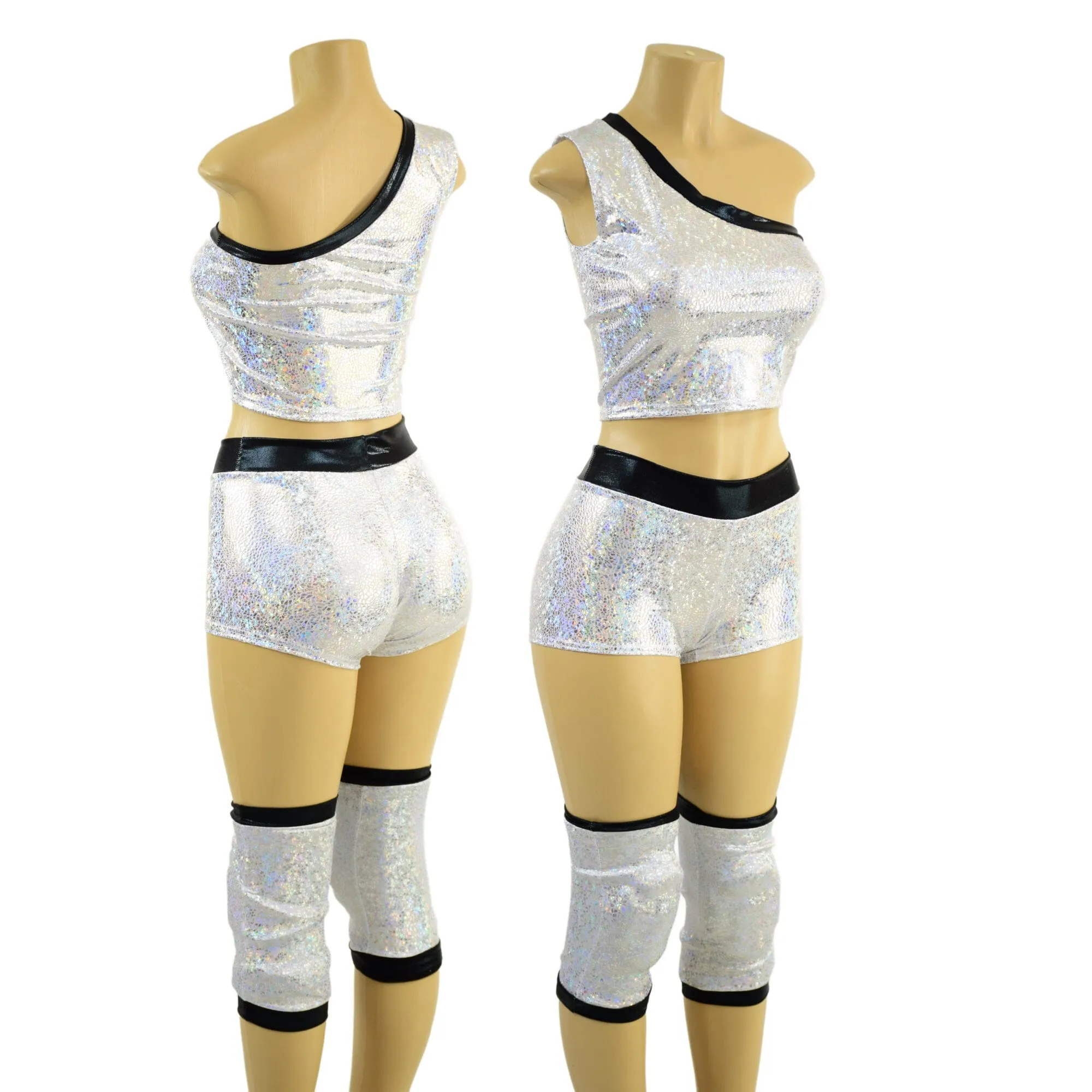 4PC Wrestling Shorts, Crop Top and Knee Pad Covers Set