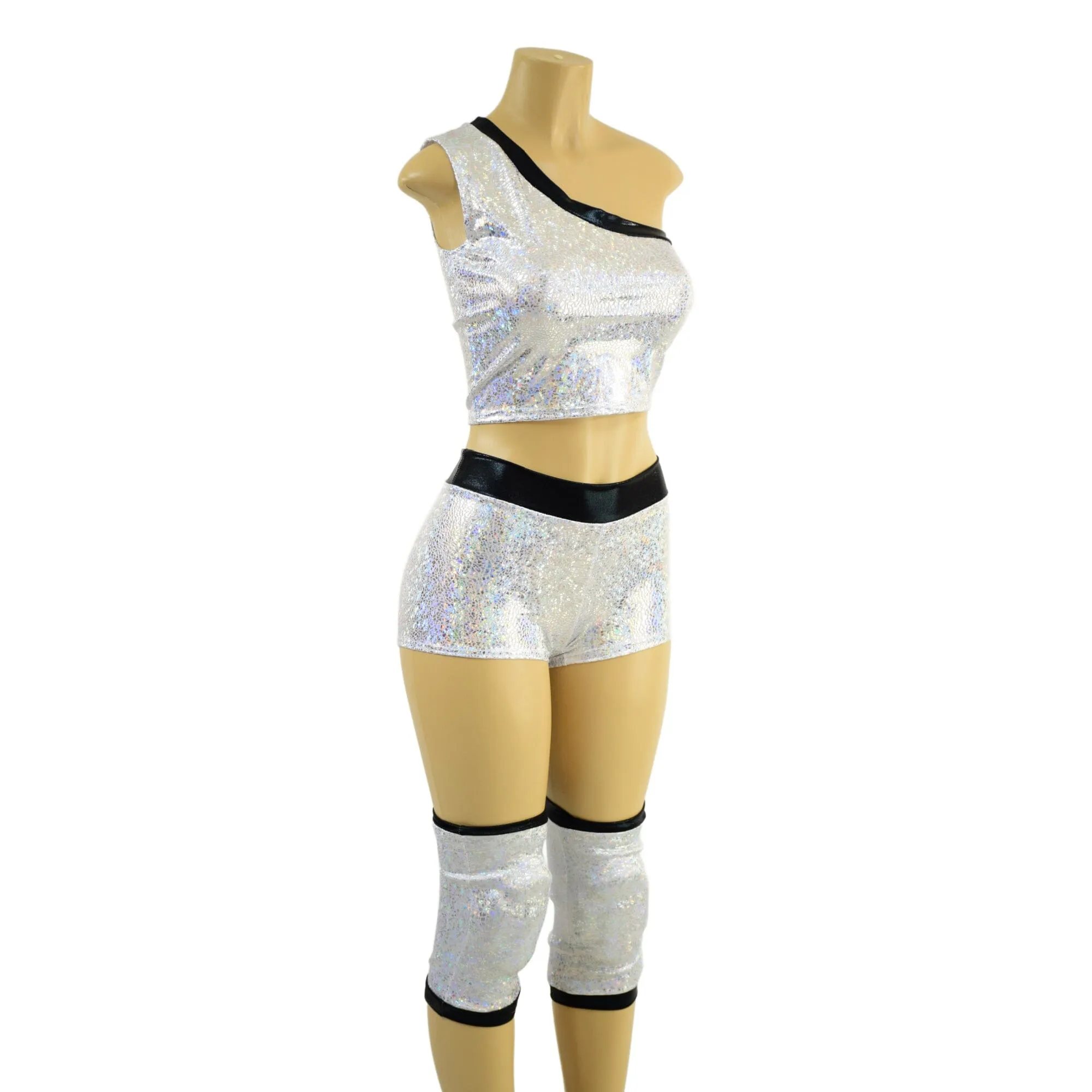 4PC Wrestling Shorts, Crop Top and Knee Pad Covers Set