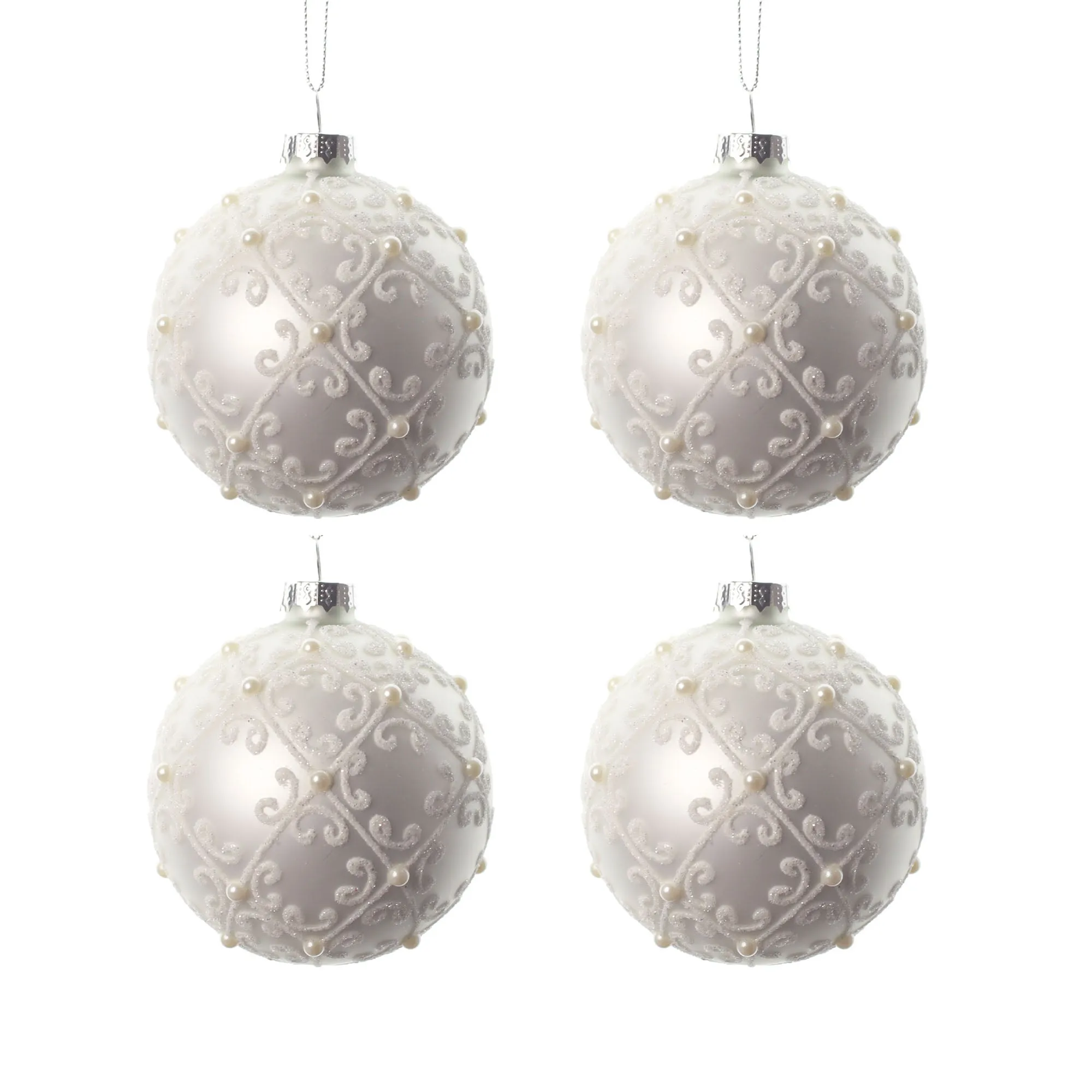 4pcs 8cm Pearl White Beaded Glass Ornament 0804005G