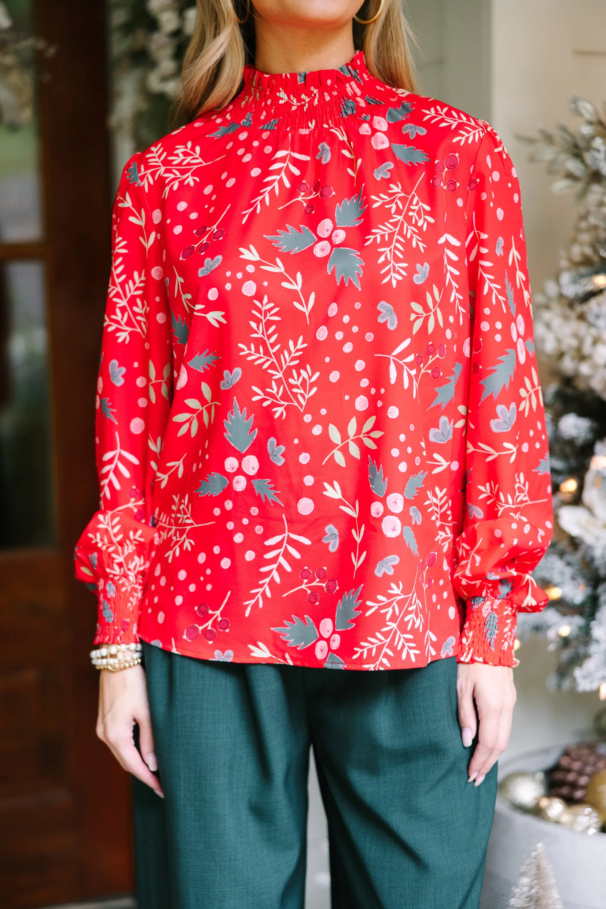 All I Need Red Floral Blouse