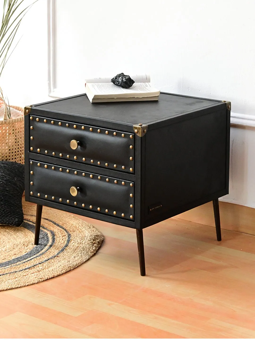 BALTIMORE - TWO DRAWER LEATHER SIDE TABLE