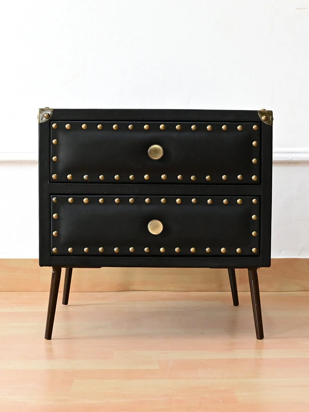 BALTIMORE - TWO DRAWER LEATHER SIDE TABLE