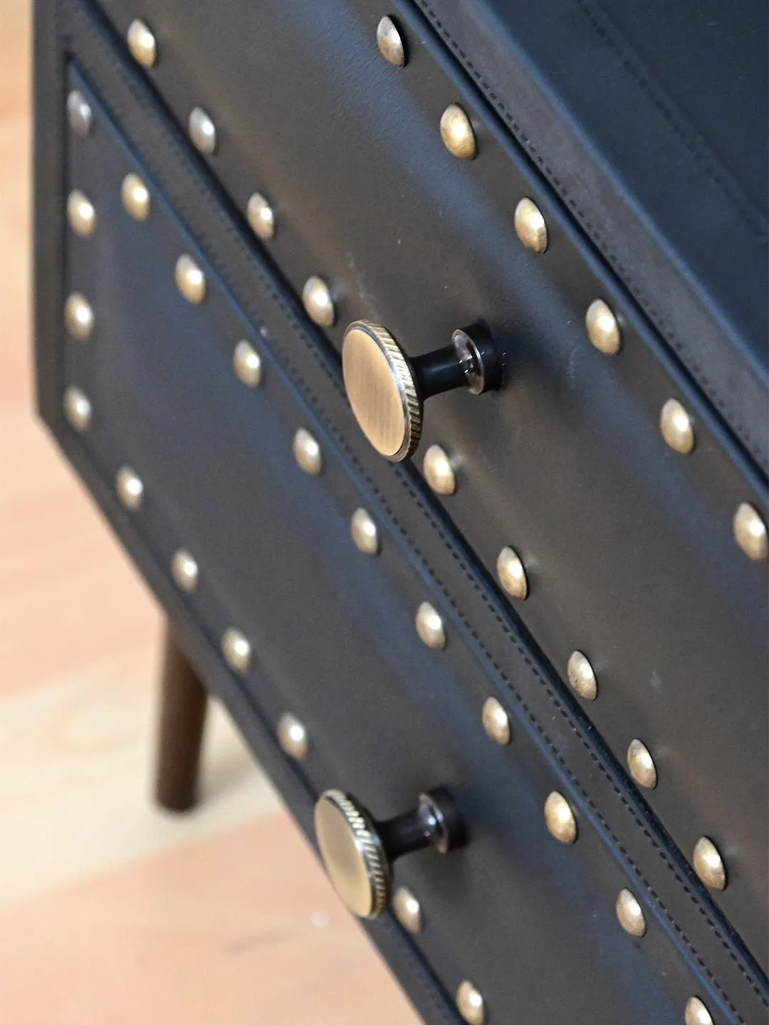 BALTIMORE - TWO DRAWER LEATHER SIDE TABLE