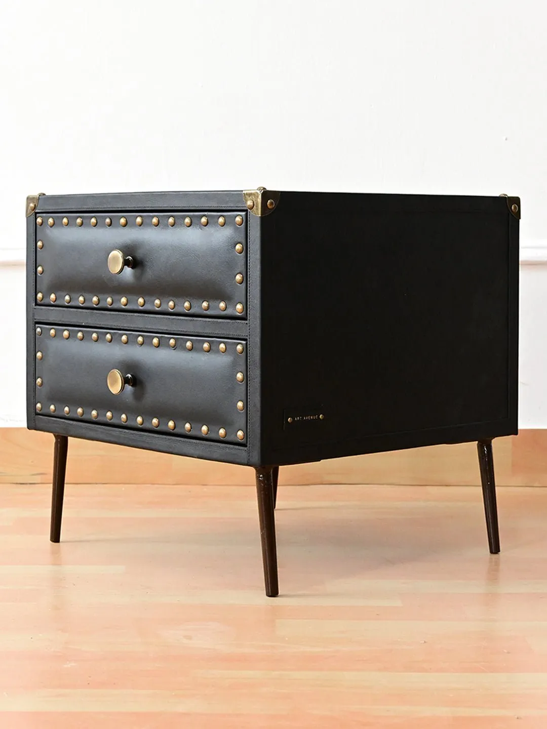 BALTIMORE - TWO DRAWER LEATHER SIDE TABLE