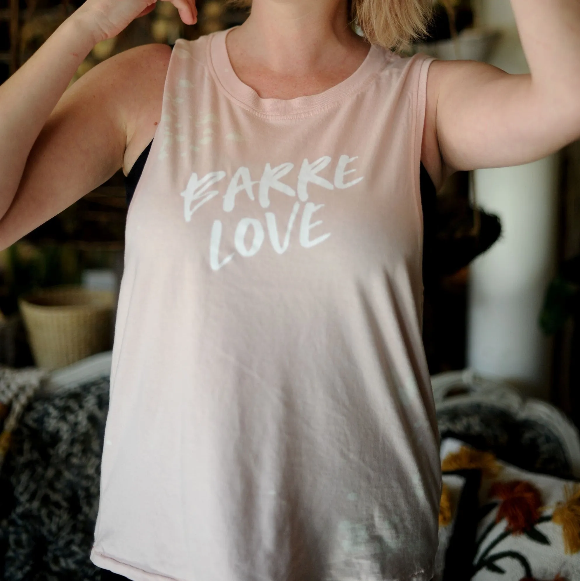 Barre Love Droplet Muscle Tank  - Faded Pink