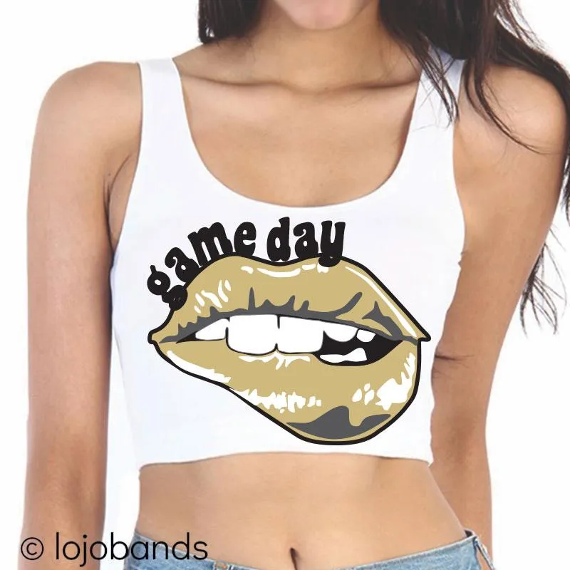 Black & Gold Lips Game Day Crop Tank Top