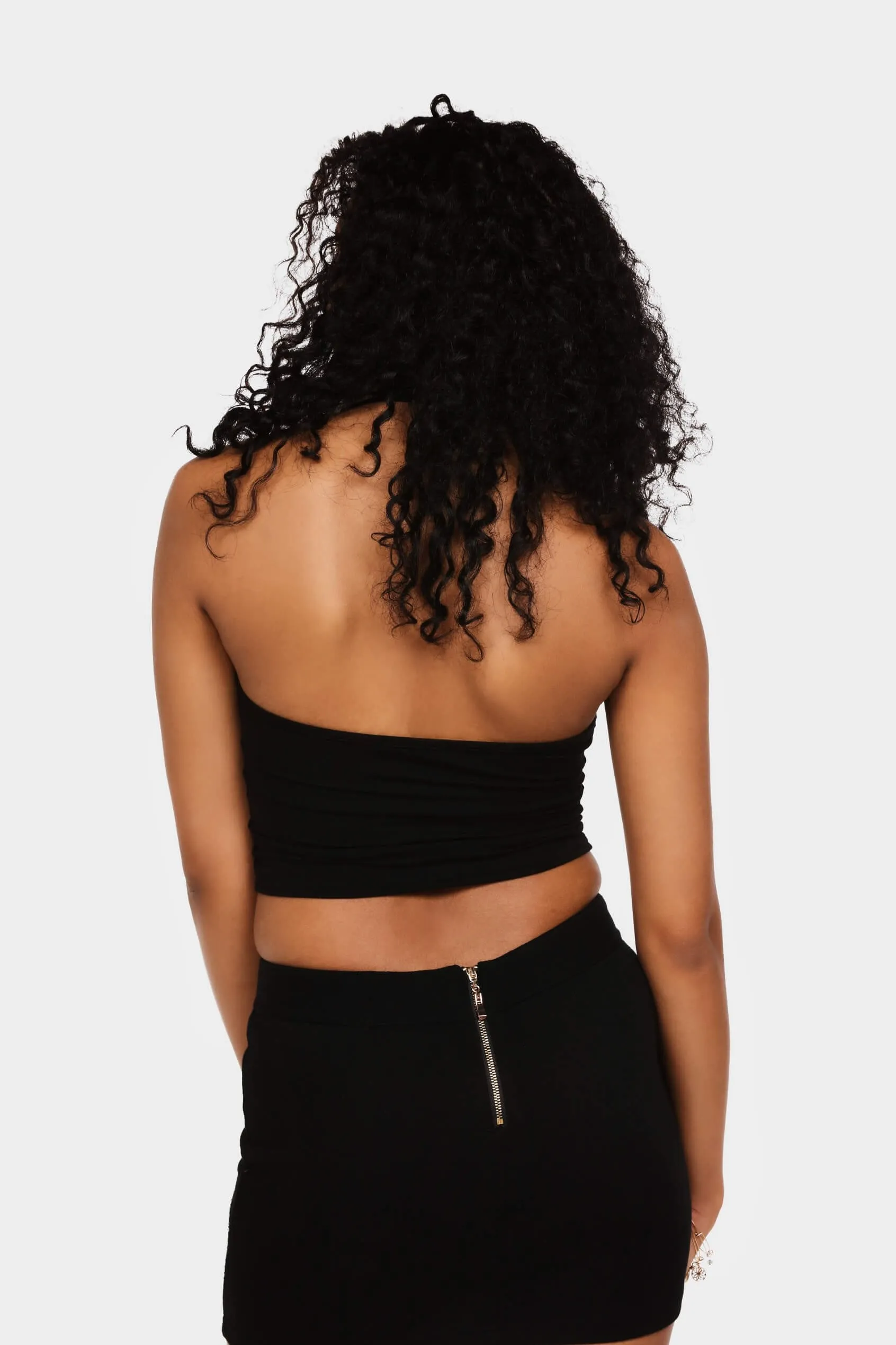 Black Deep V Halter Crop Top