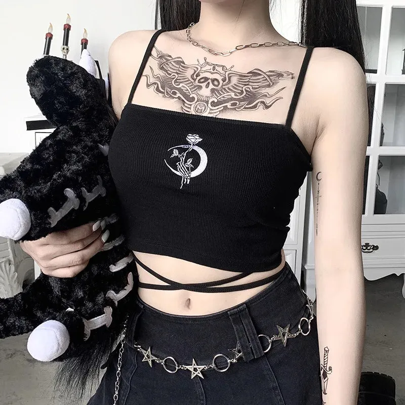 Black Gothic Print Crop Top