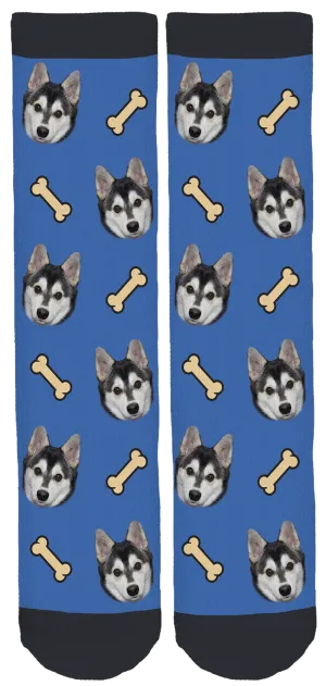 Blue Zeus the Pomsky Crew Socks