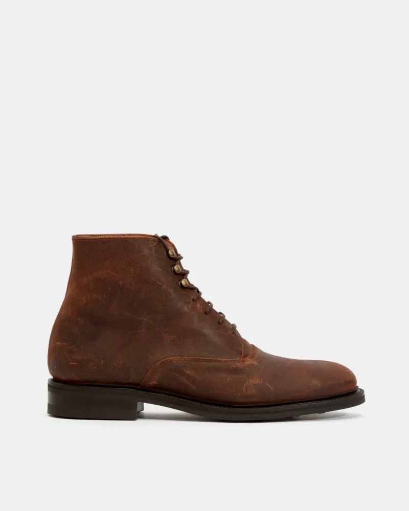 Brown Waxed Suede Plain-Toe Boot