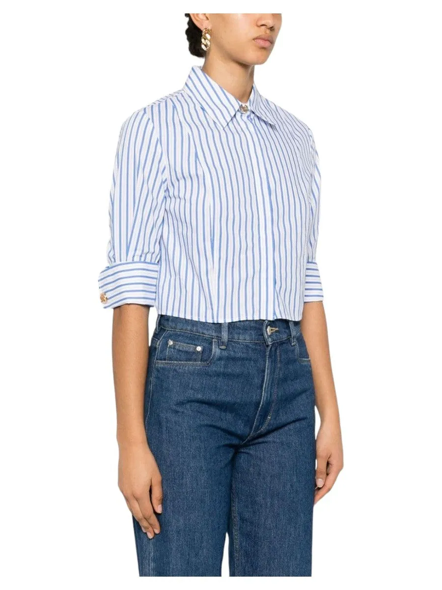 Camicia Crop a Righe in Cotone