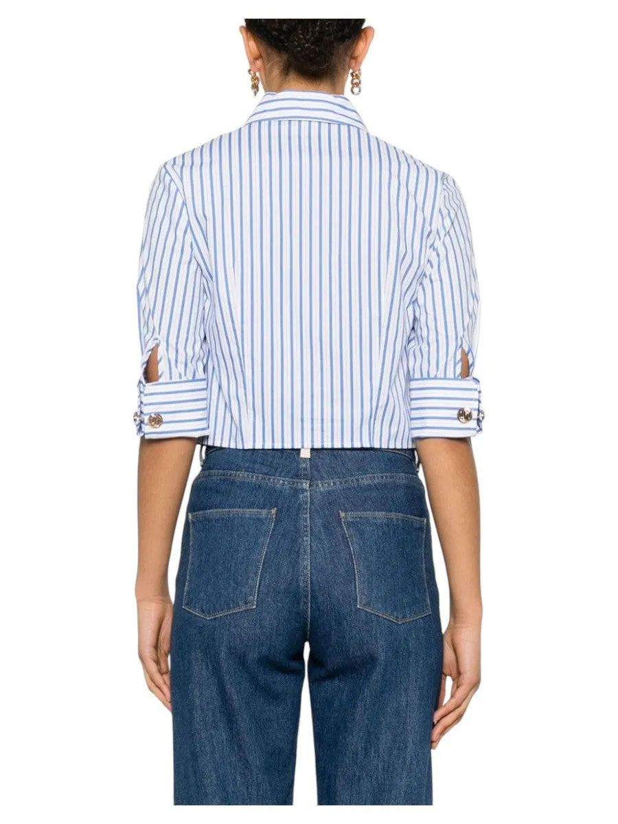 Camicia Crop a Righe in Cotone