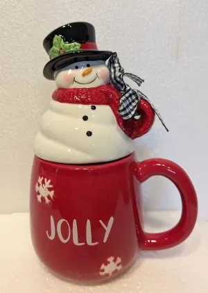 Ceramic Snowman Mug with Ceramic Snowman Lid - Jolly