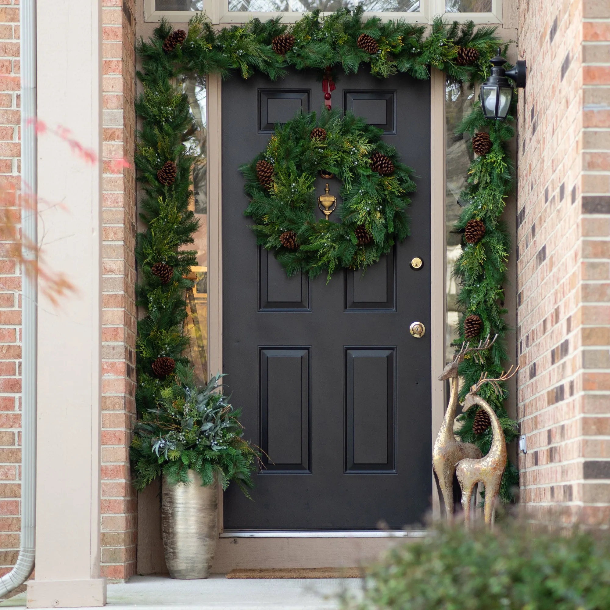 Classic Holiday Greens & Pinecone Christmas Front Door Garland Table Runner