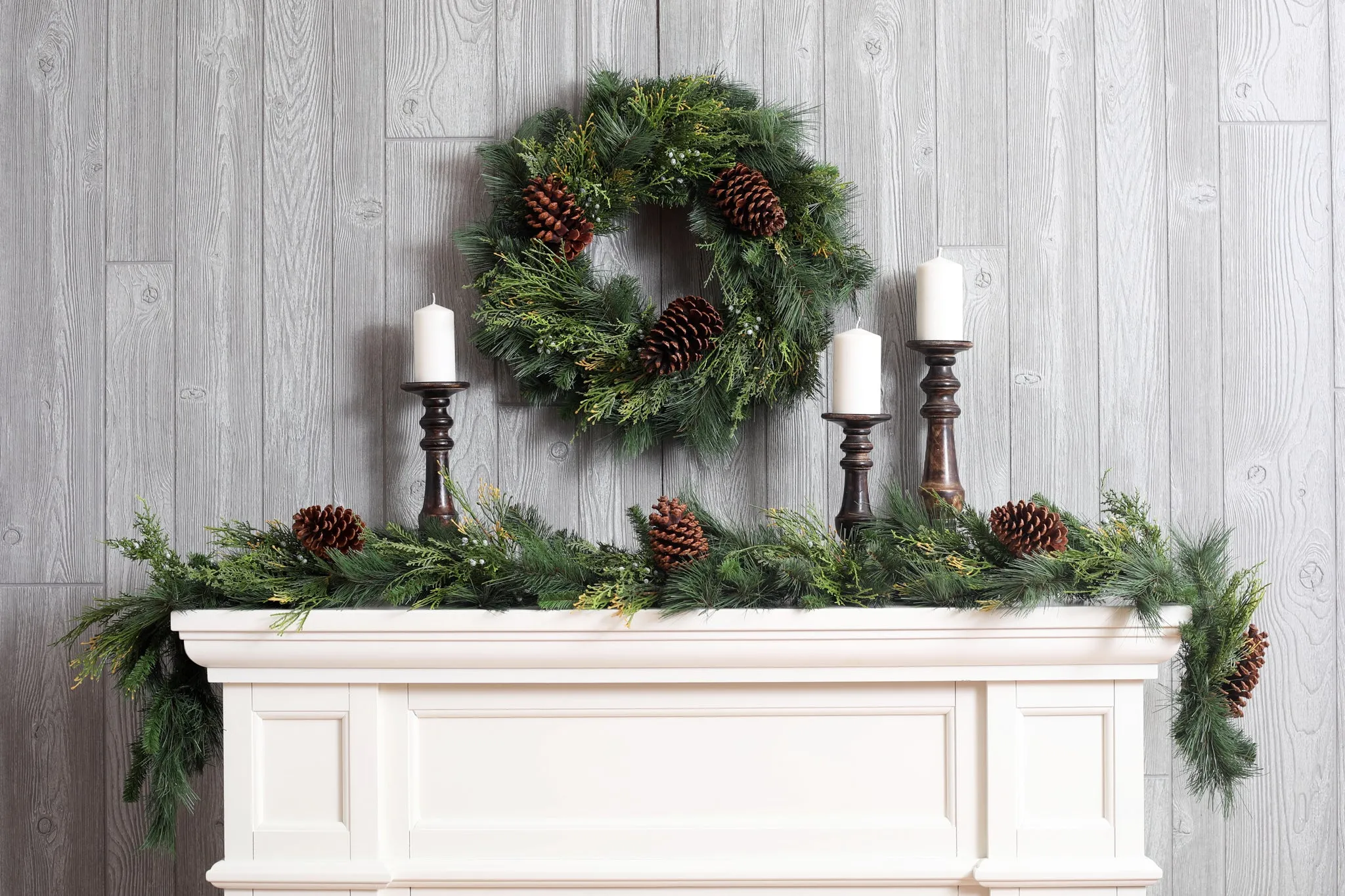 Classic Holiday Greens & Pinecone Christmas Front Door Garland Table Runner