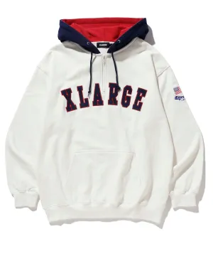 CONTRAST COLOR HALF ZIP HOODED SWEAT