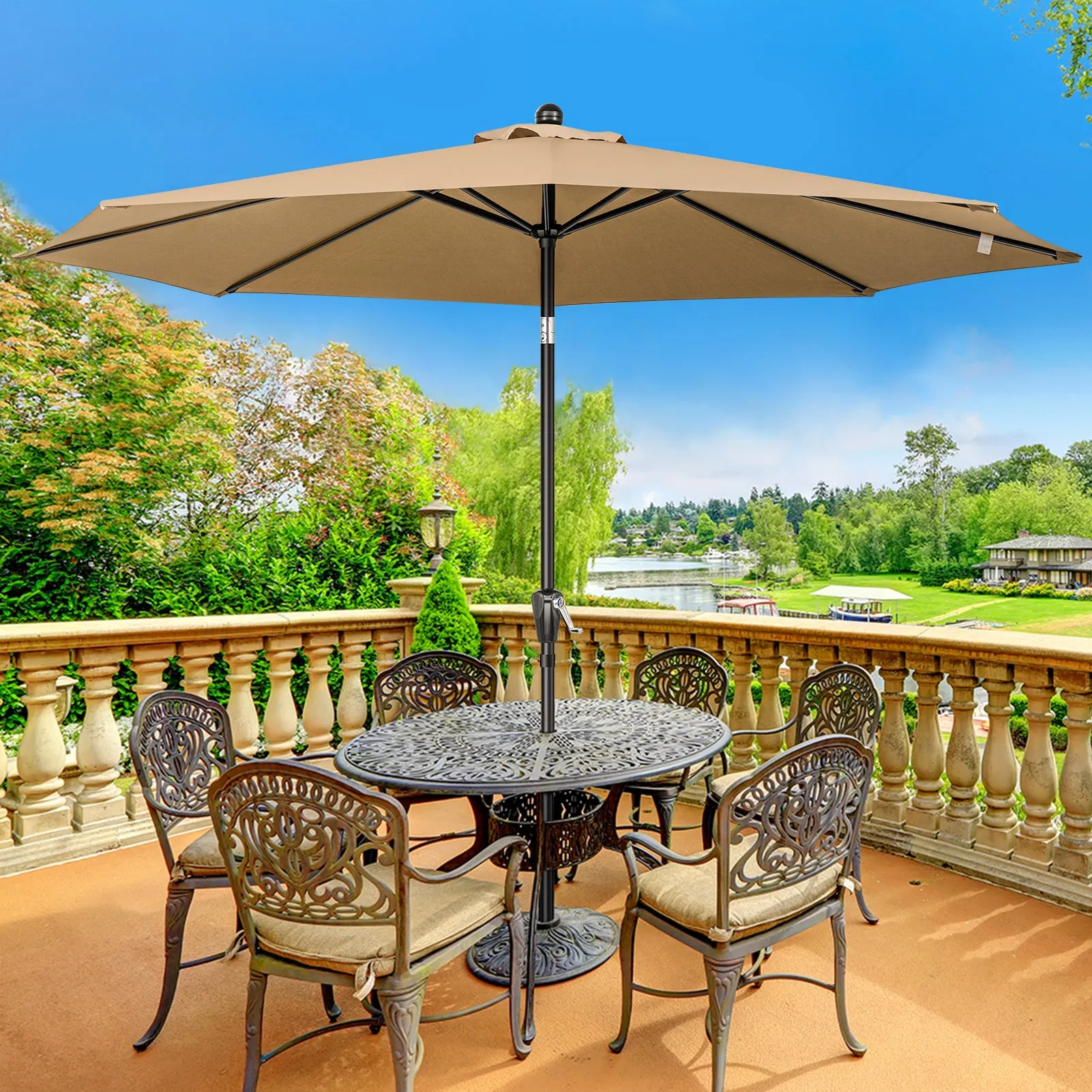 COOS BAY 10' Patio Umbrella Outdoor Market Table Umbrella with Push Button Tilt and Crank for Garden, Deck, Backyard, Pool and Beach, 8 Ribs