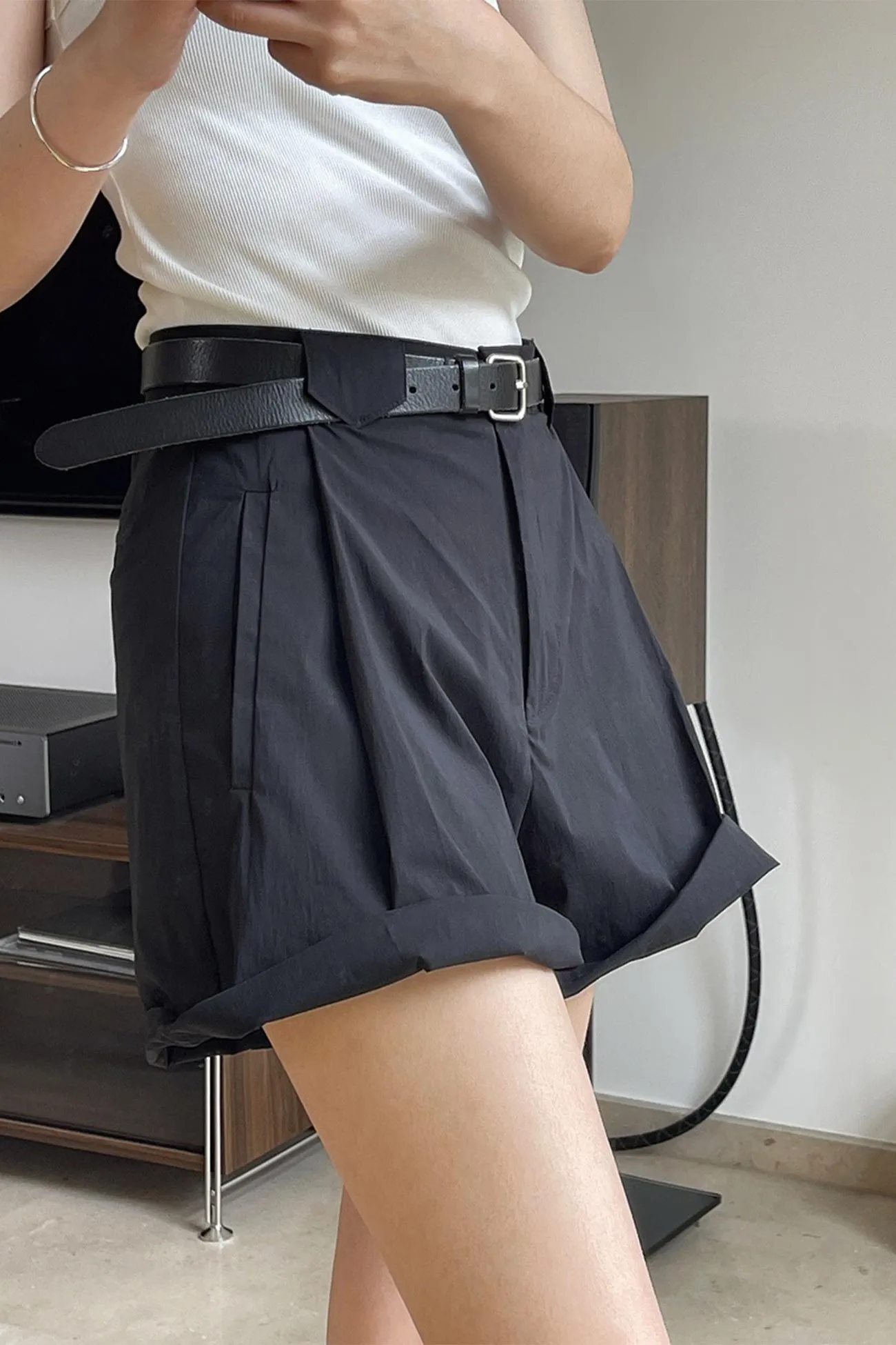 Cuffed Hems A-line Shorts