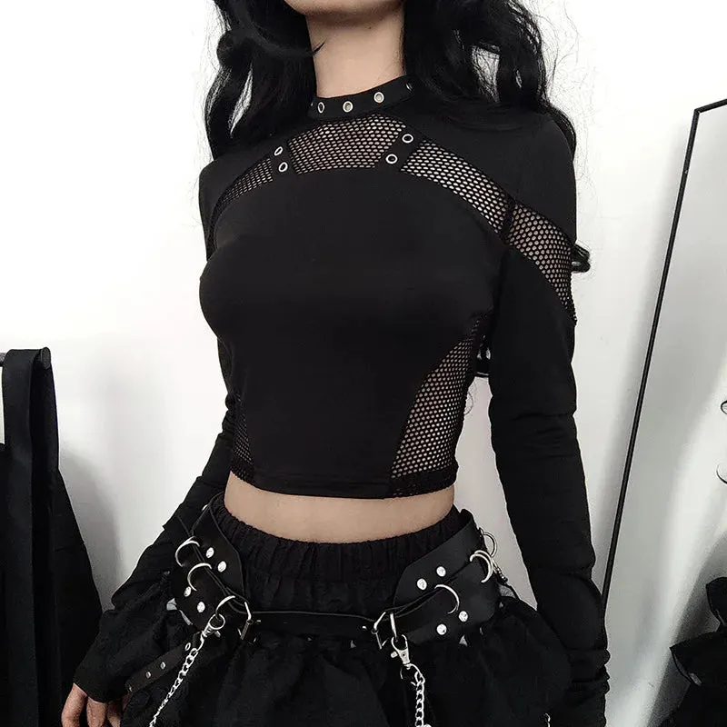 'Darkwear' Goth Dark Cyber Fishnet Crop Top