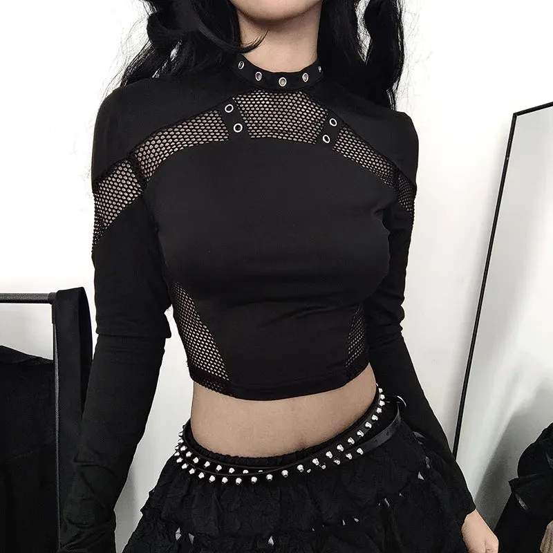 'Darkwear' Goth Dark Cyber Fishnet Crop Top