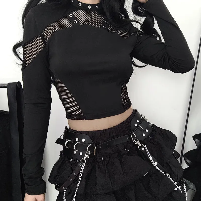 'Darkwear' Goth Dark Cyber Fishnet Crop Top