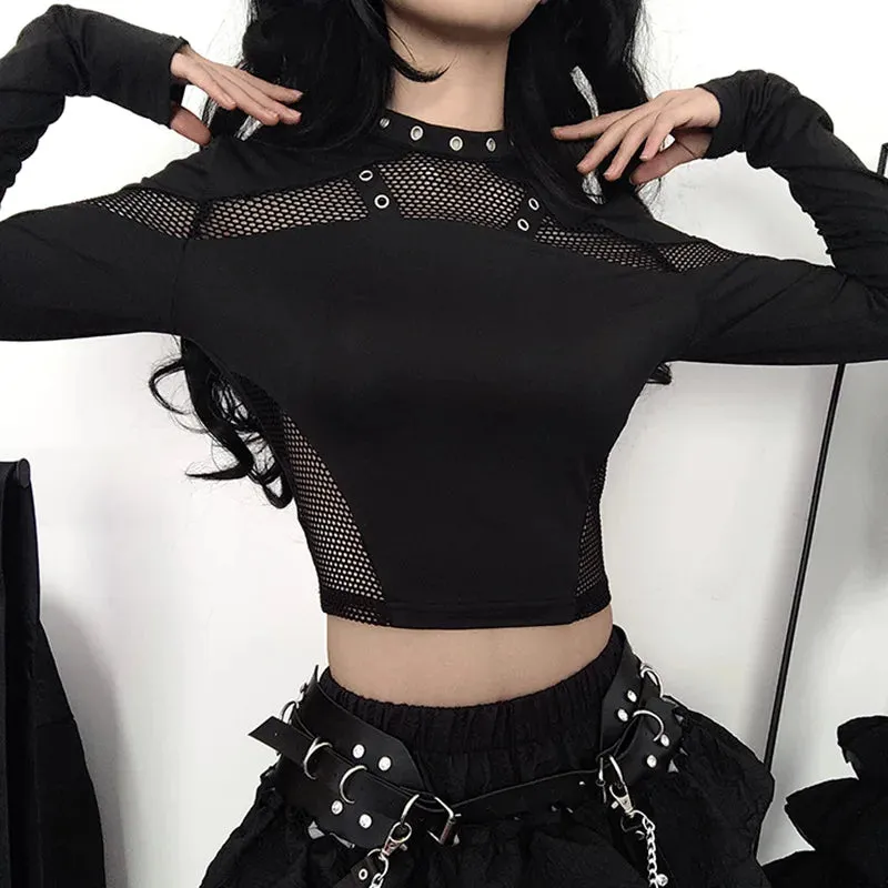 'Darkwear' Goth Dark Cyber Fishnet Crop Top