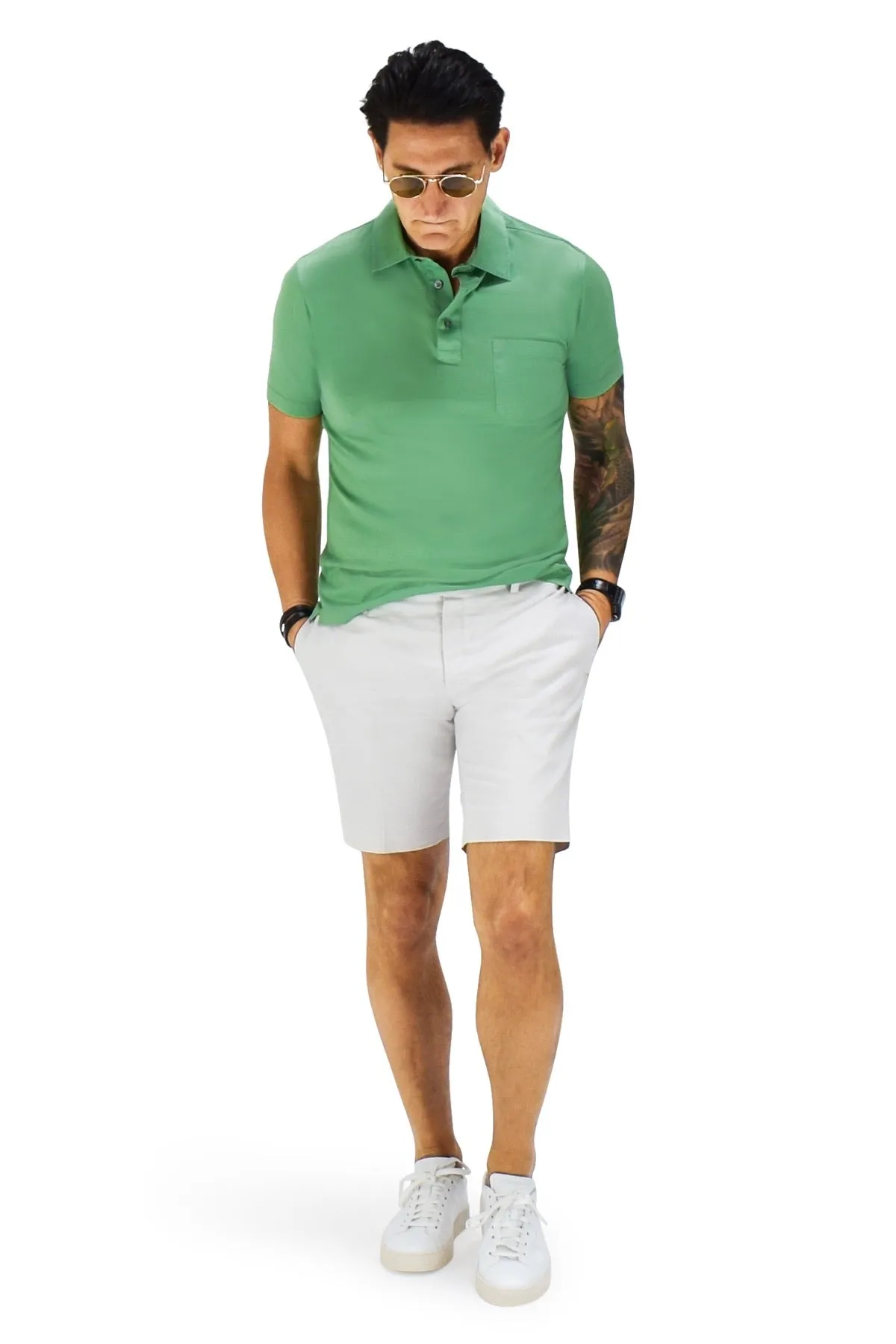 David August Polished Cotton Shorts in Stone - Cut-to-Order