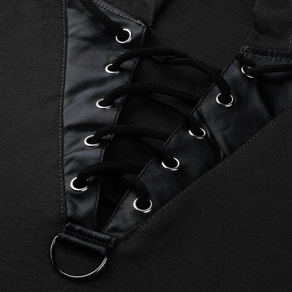 'Dexter' Black Goth Mens V-Neck Hooded Top