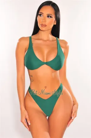 Emerald Padded Knotted Spaghetti Straps High Cut Bikini Top