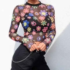 Floral Print Sleeved Crop Top