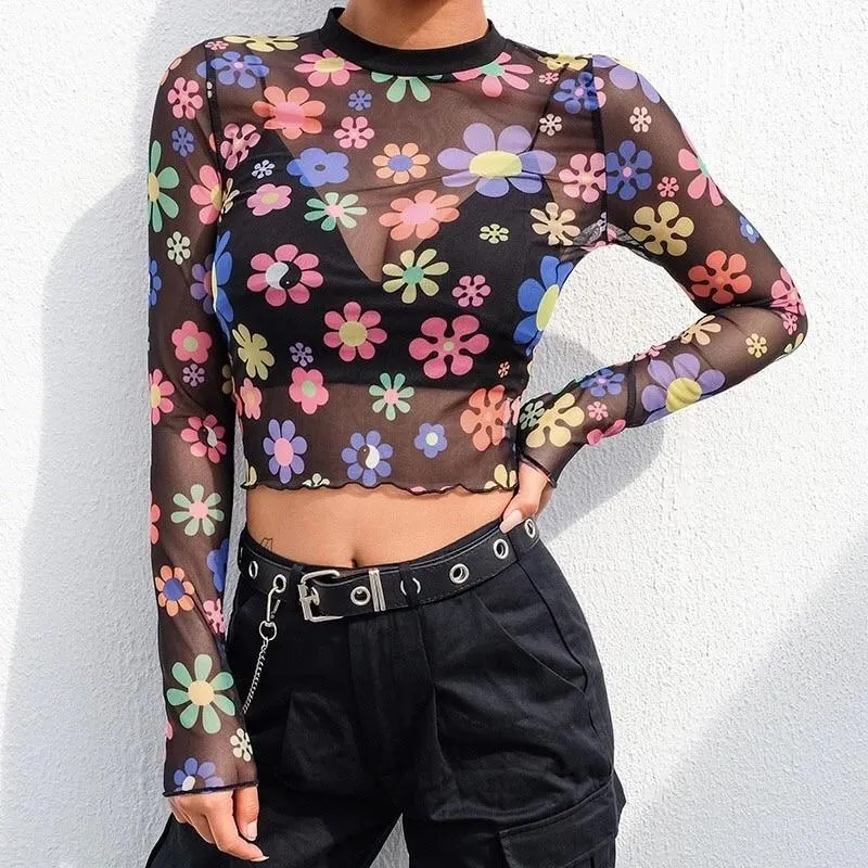 Floral Print Sleeved Crop Top