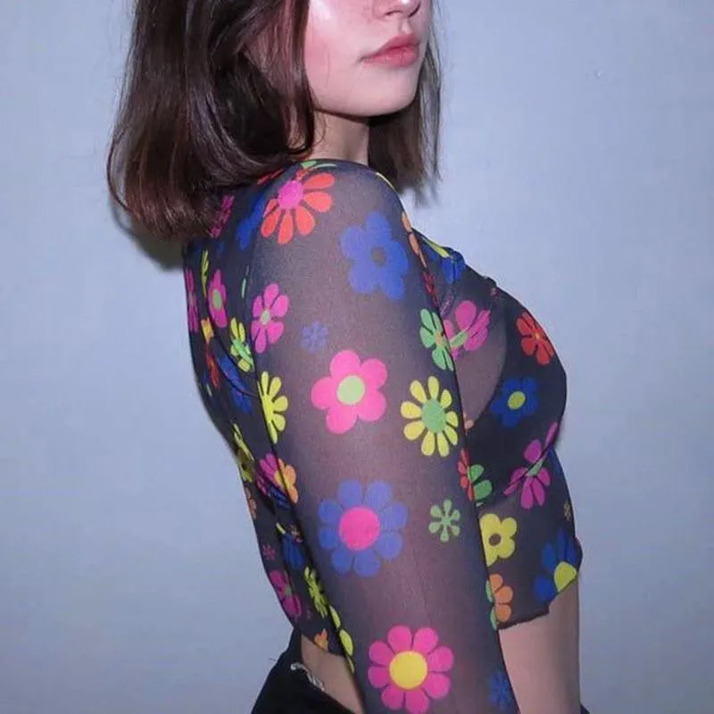 Floral Print Sleeved Crop Top