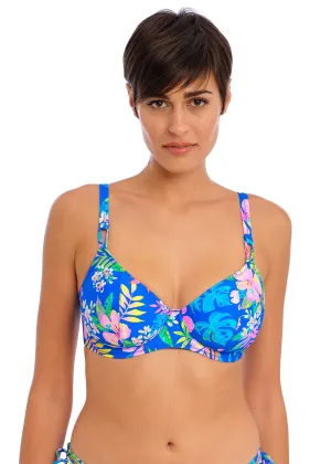 Freya Plunge Bikini Top-Hot Tropics - Blue