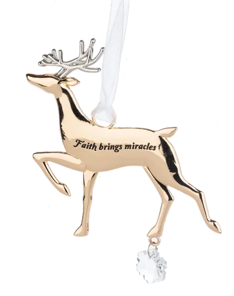 Gold Reindeer Ornament - Faith Brings Miracles